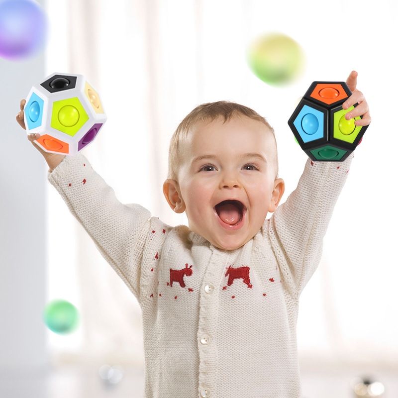 Cross-border hexagonal rainbow ball Fingertip stress-relieving toy Finger football Polyhedron puzzle Cube 12-hole stress-relieving ball Item Picture
