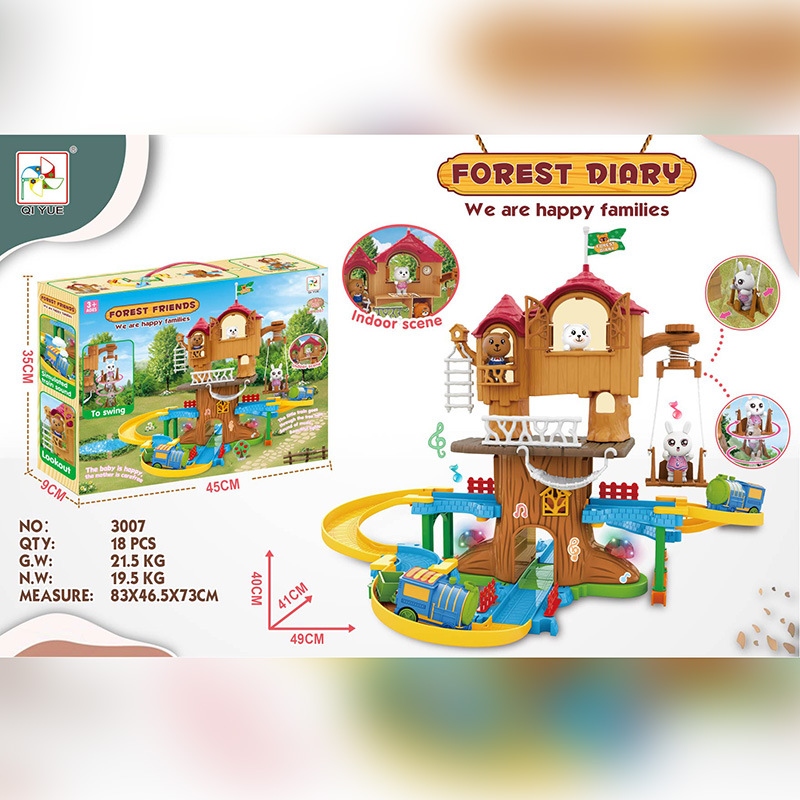 Children's house play toys, tree house track set, multi-storey house scene construction, boys and girls' fun little paradise Specification drawing