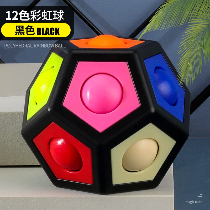 Cross-border hexagonal rainbow ball Fingertip stress-relieving toy Finger football Polyhedron puzzle Cube 12-hole stress-relieving ball details Picture