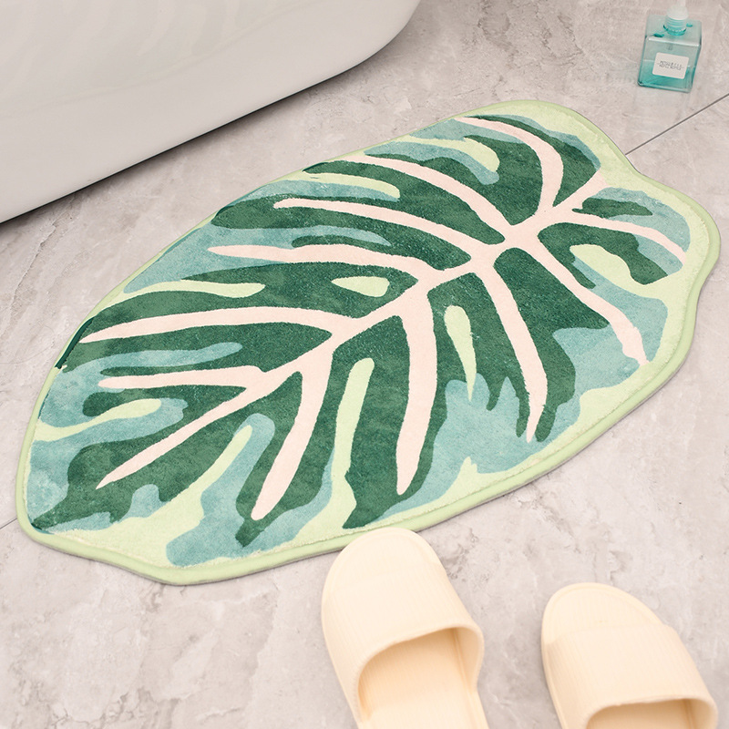 Custom ins new leaf imitation cashmere floor mat home bathroom bathroom door bedside absorbent non-slip mat thumbnail