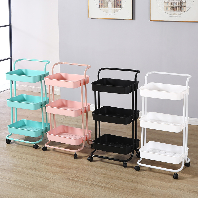 Kitchen mobile trolley, multi-layer bathroom organization rack, wheeled storage rack, living room storage trolley, beauty cart