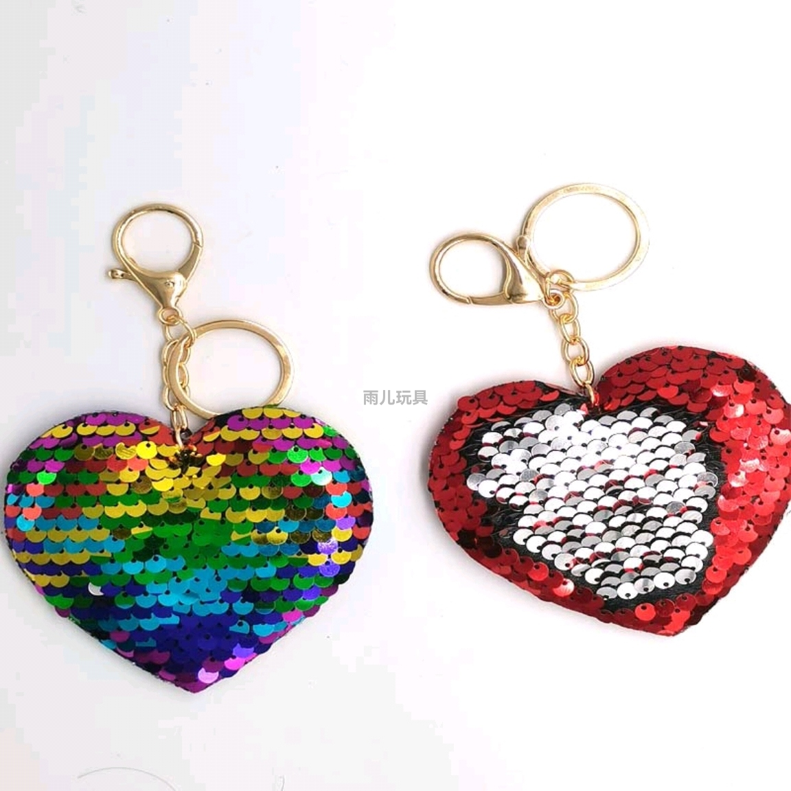 Valentine's Day Sequined keychain pendant bag pendant Double-sided flip sequined keychain heart pendant keychain details Picture