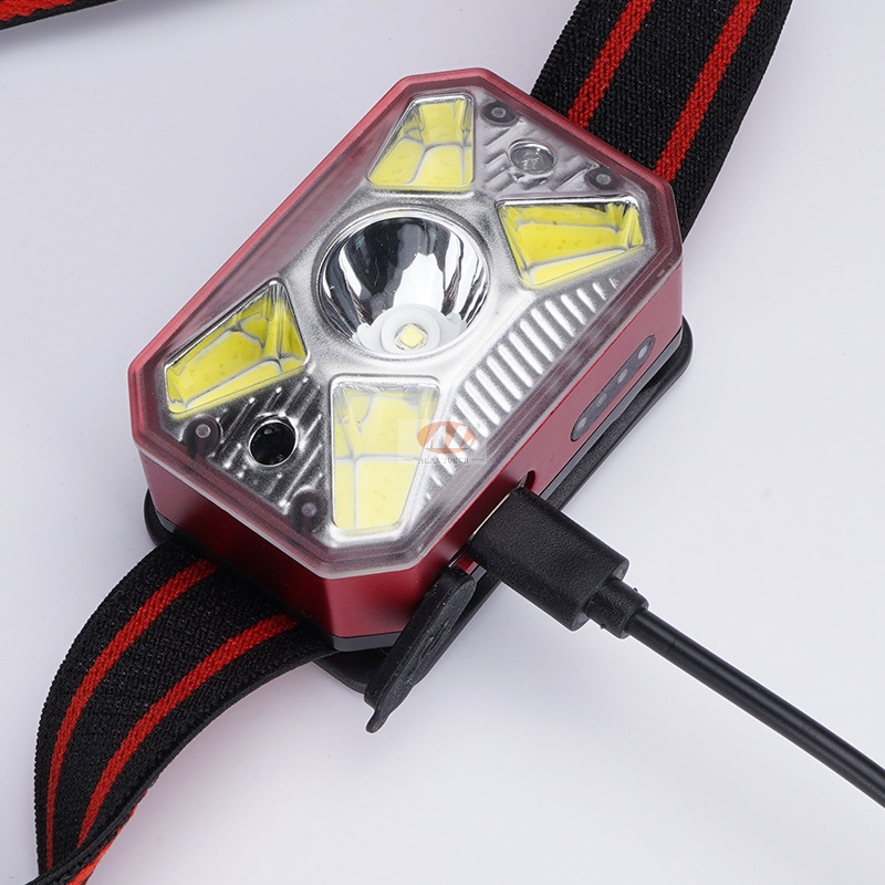 新款LED头灯感应强光cob红光 USB充电自行车灯钓鱼夜钓骑行头灯详情图3