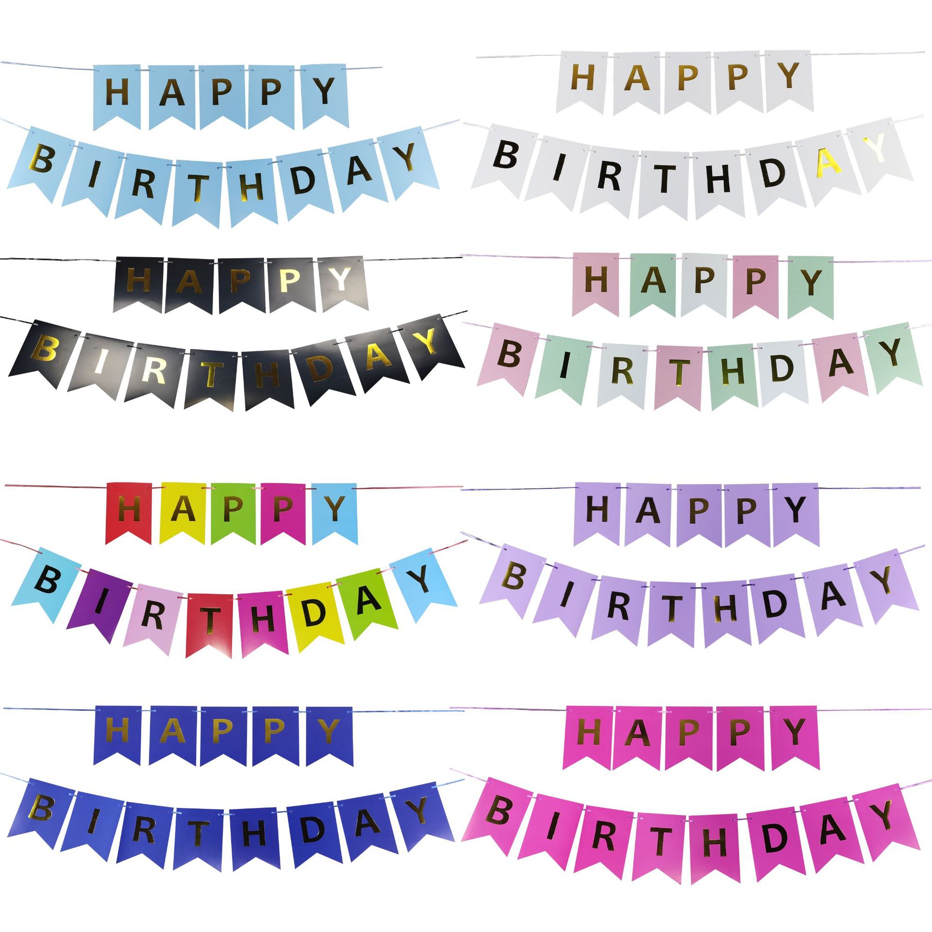生日派对用品happy birthday鱼尾旗烫金横幅生日拉旗