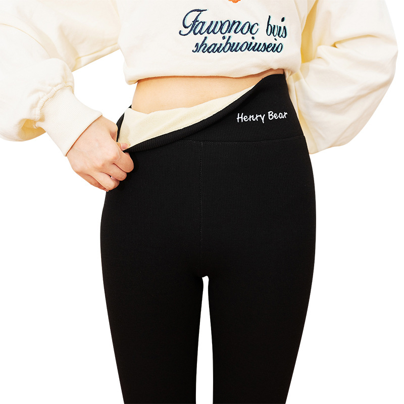 Cashmere leggings women's outerwear with cashmere thickened mesh red high-waisted embroidery small legs slim slim thermal pants winter Item Picture