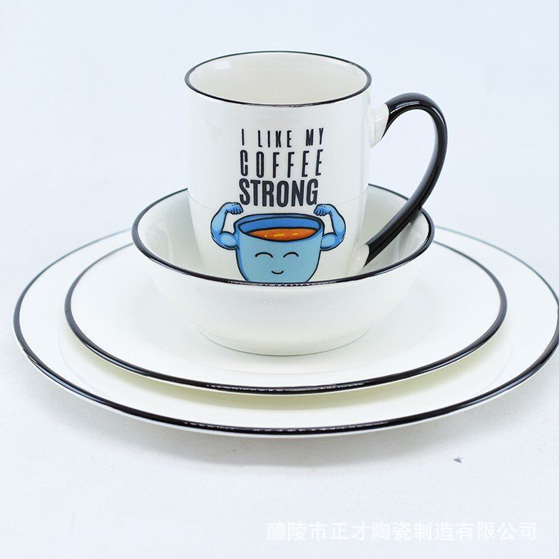 Four-piece ceramic tableware set, including bowls, cups, plates and breakfast tableware gift box details Picture