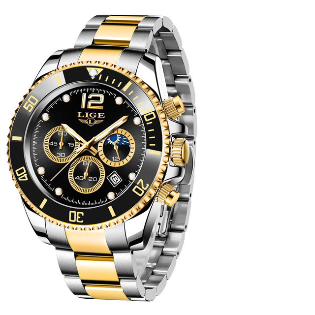 LIGE 8924 New luminous steel band six-hand Cool ins men's calendar business sports watch Specification image