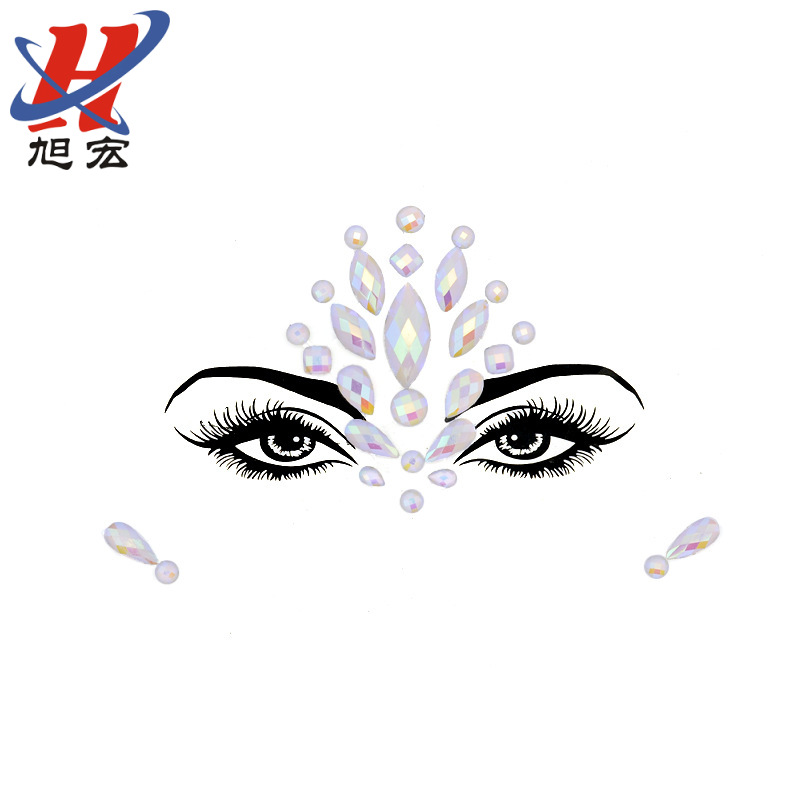 Fluorescent luminous diamond face stickers, brow center diamond stickers, acrylic resin diamond, crystal diamond, cross-border Amazon factory direct sales details Picture
