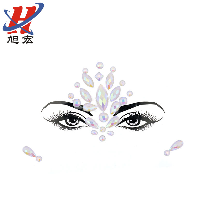 Fluorescent luminous diamond face stickers, brow center diamond stickers, acrylic resin diamond, crystal diamond, cross-border Amazon factory direct sales Specification image