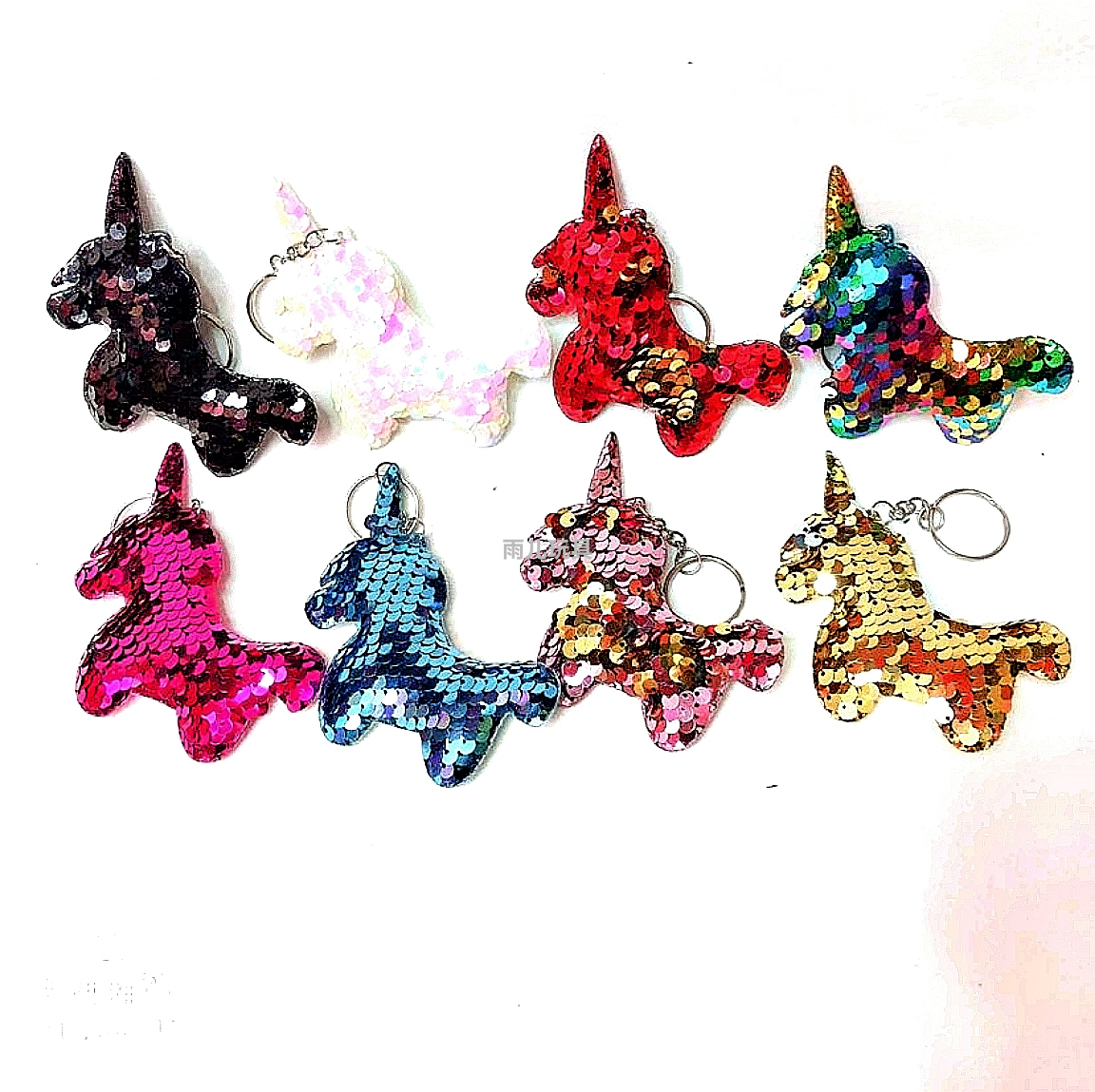 One-horned horse sequin pendants, colored sequin pendants, ultrasonic keychains, cartoon pendants, plush toy pendants, customized