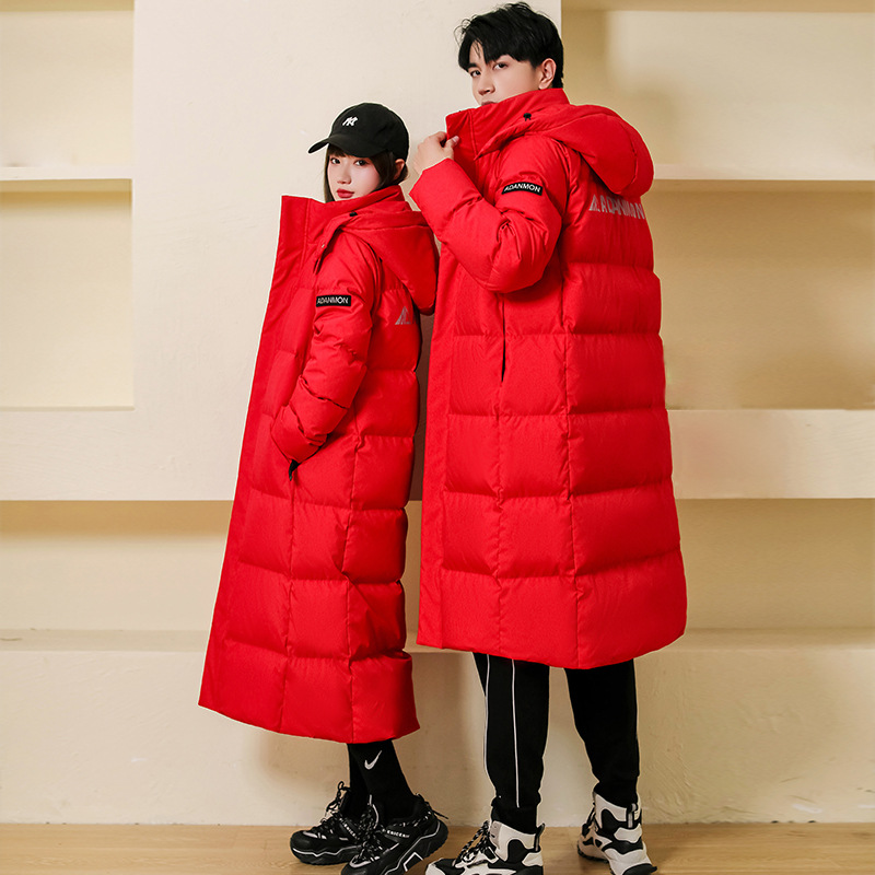 Down jacket for women 2021 New mid-length, knee-length, fashionable thick white duck down winter coat for couples