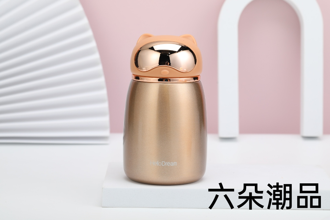 艾可思无名狸猫保温杯卡通时尚电镀水杯子可爱学生茶杯