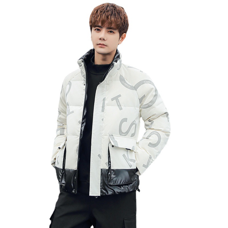 New winter down jacket for men, stand-up collar workwear, short white duck down, warm and thick casual down jacket for men Item Picture