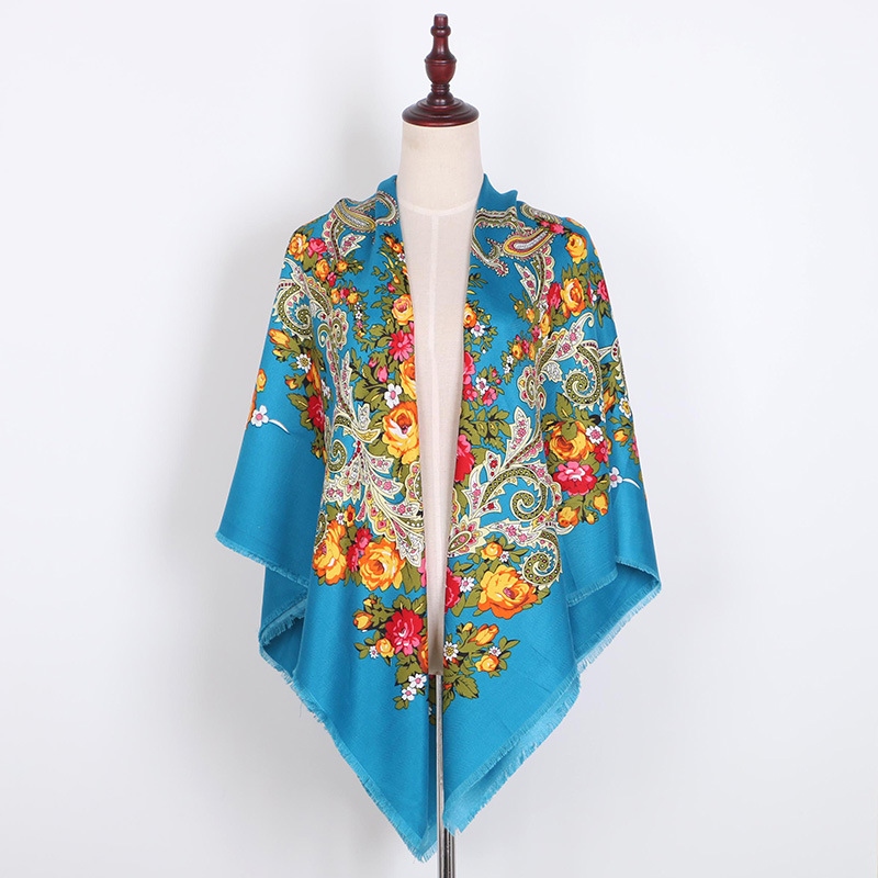 Xinjiang Wind Twill Cotton Open Beard Large Square Shawl Winter Warm Ethnic Wind Printed Scarf Application Scenario