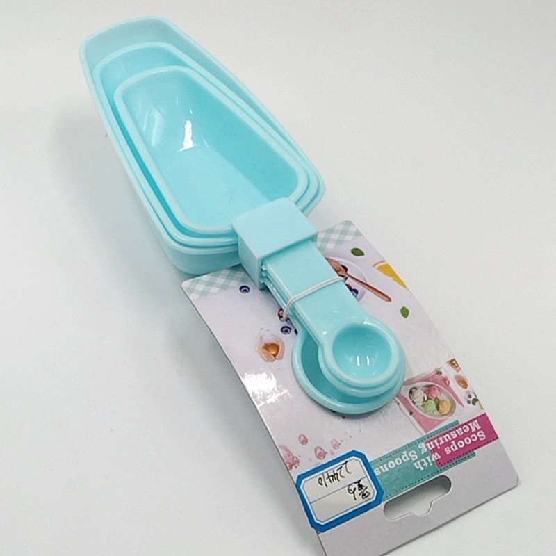 Plastic 3-piece measuring spoon ice spatula solid color set, DIY kitchen cake baking measuring tools Item Picture