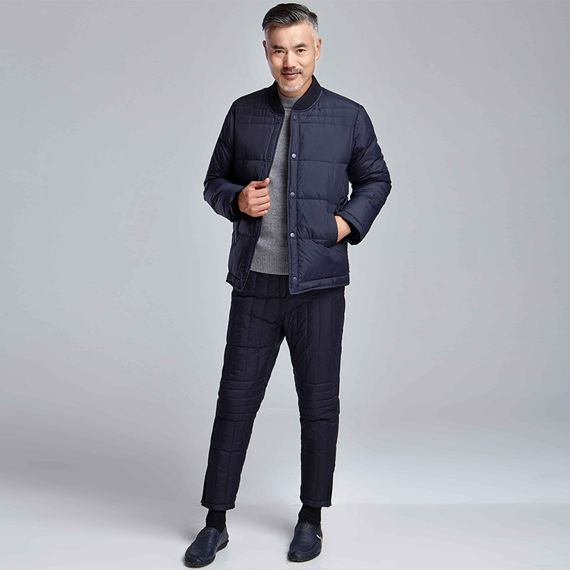 Down jacket inner liner set for middle-aged and elderly people. Grandpa keeps warm and thickened. Dad wears a cotton-padded jacket and white duck down down pants Item Picture