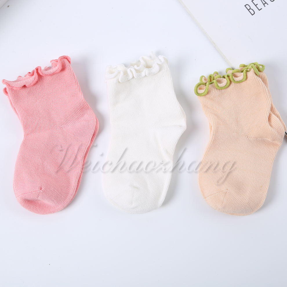 Wave-rolled toe design cotton texture new baby cotton socks for spring and autumn, comfortable solid color warm socks for babies