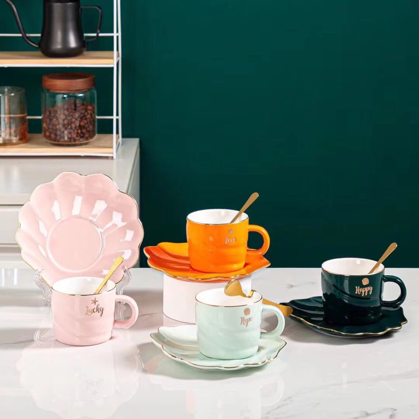 Hot selling creative shell ceramic cup coffee cup set gold cup