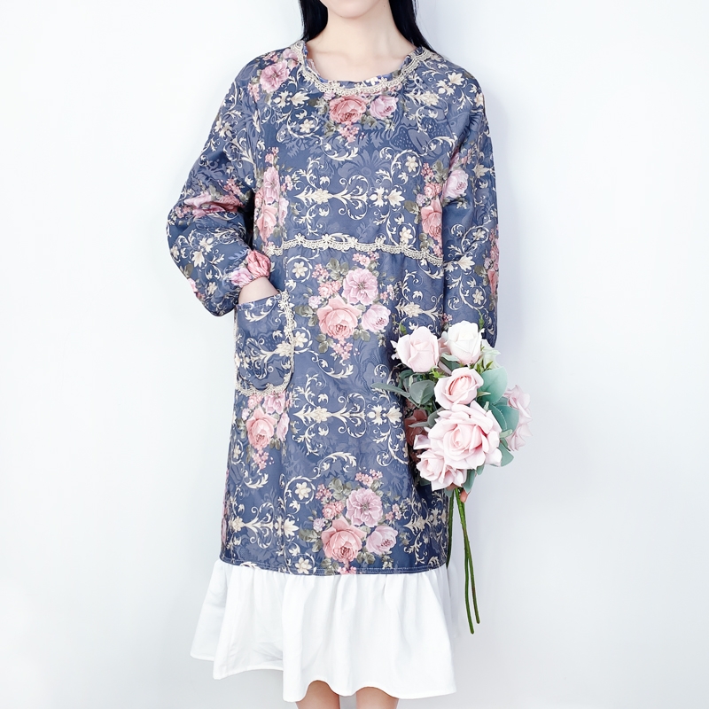 时尚提花棉布韩版田园风格反穿衣围裙女士厨房家务双层防水围裙