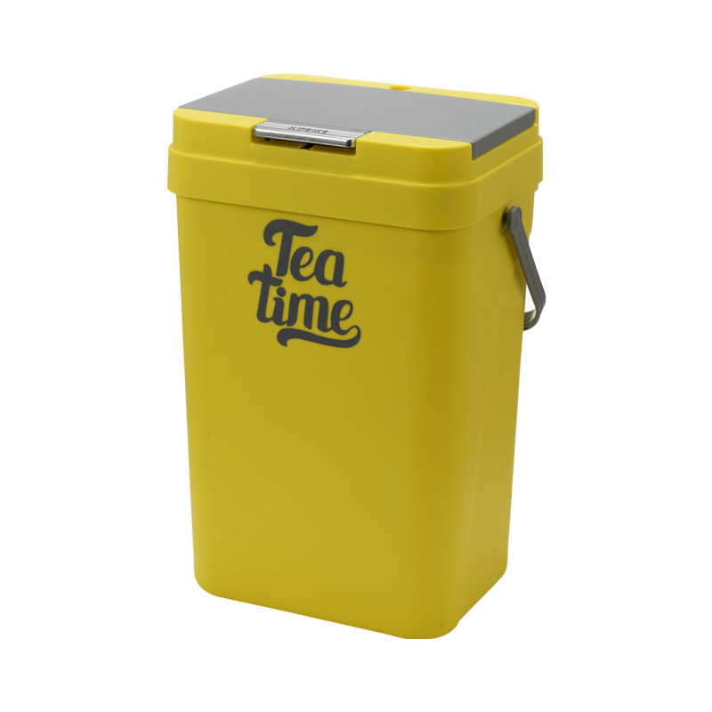 Small, simple household tea water bucket, square filter tea leaves and tea residue bucket with lid, filter layer, plastic bucket, drainage trash can Item Picture