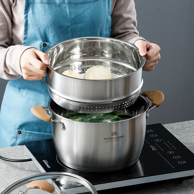 Mokland Steamer Double-Layer Household 304 Stainless Steel Steamer Pot Thickened Dual-Purpose Cooking Gas Stove Specification drawing