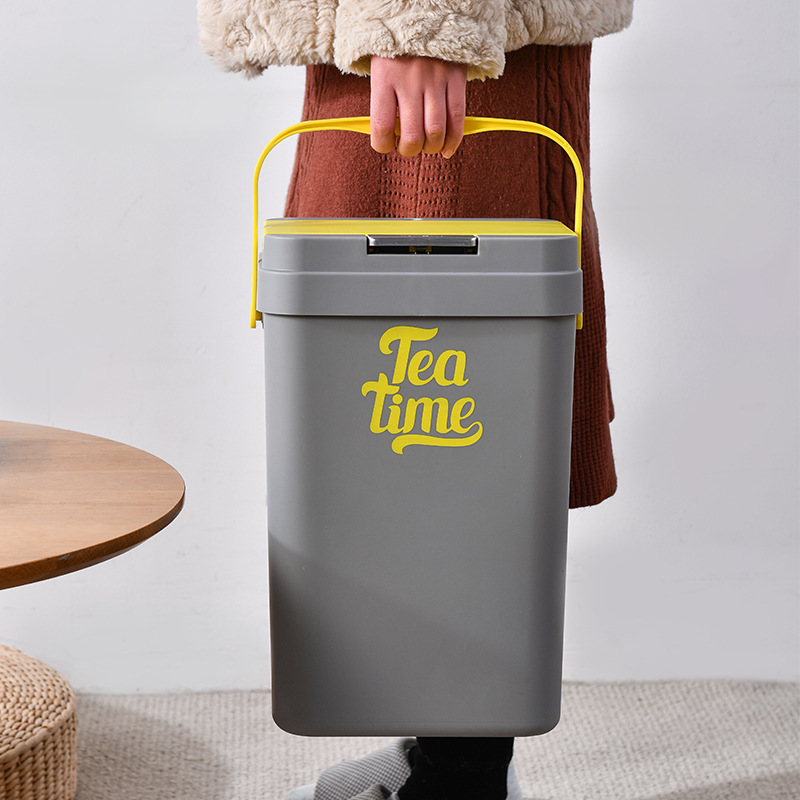Small, simple household tea water bucket, square filter tea leaves and tea residue bucket with lid, filter layer, plastic bucket, drainage trash can Specification image