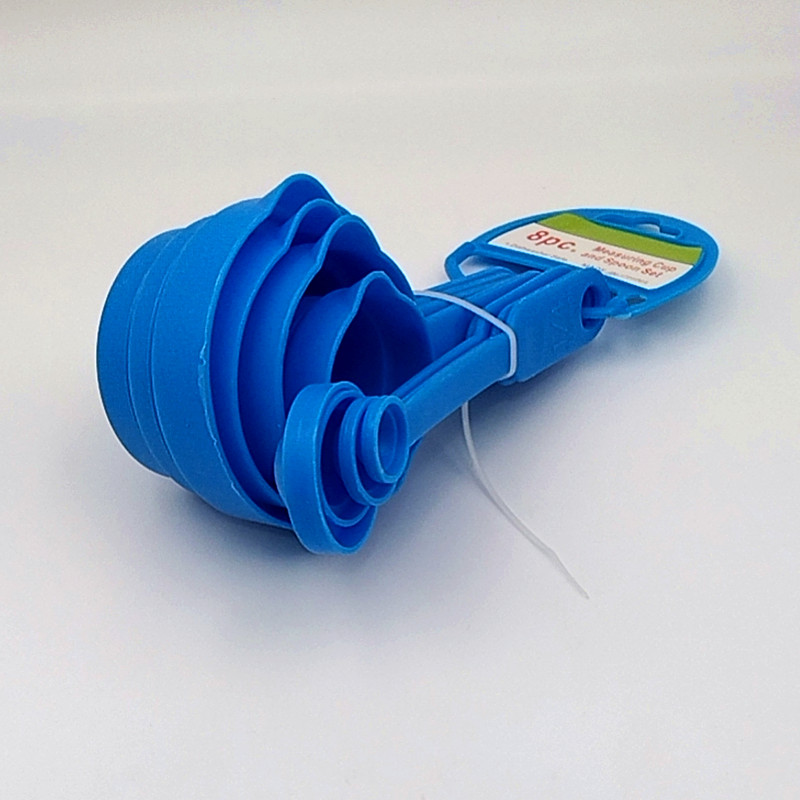 A 10-piece set of multi-functional plastic measuring cups and spoons for the kitchen, baking tools with scale measurement details Picture