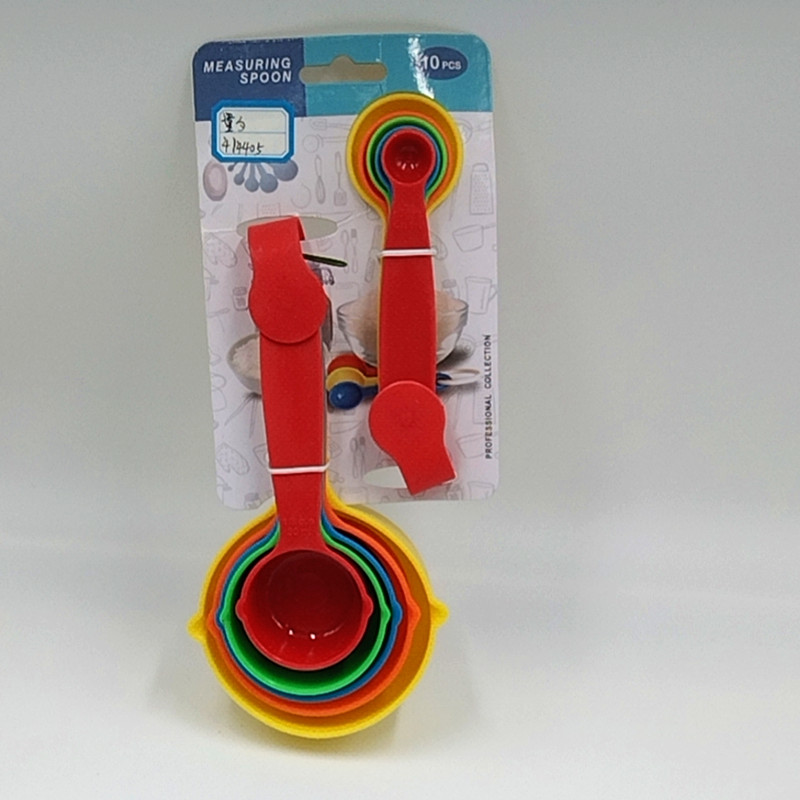 彩色10件套塑料量杯量勺套装 烘培工具带刻度计量厨房小工具组合