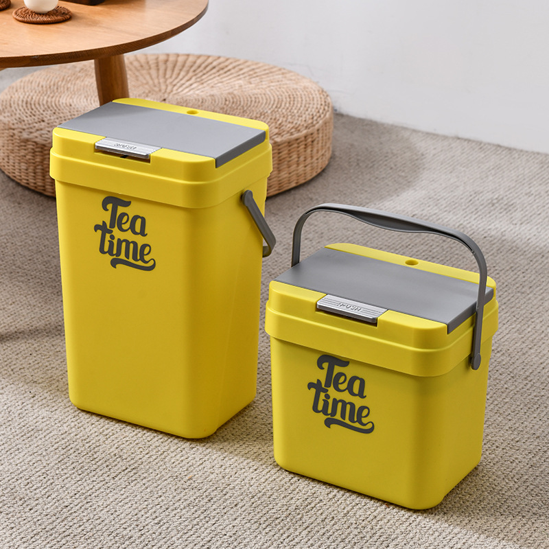 Small, simple household tea water bucket, square filter tea leaves and tea residue bucket with lid, filter layer, plastic bucket, drainage trash can details Picture