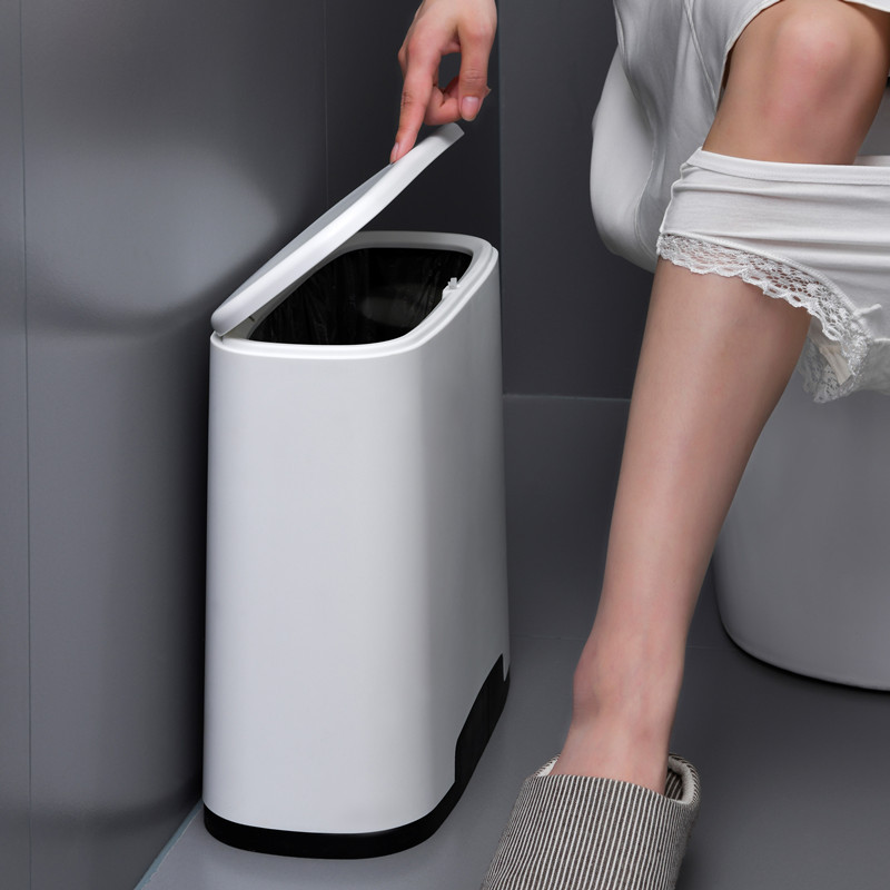 抖音夹缝垃圾桶 家用日式客厅卫生间卫生桶 按压弹盖干湿分类白色