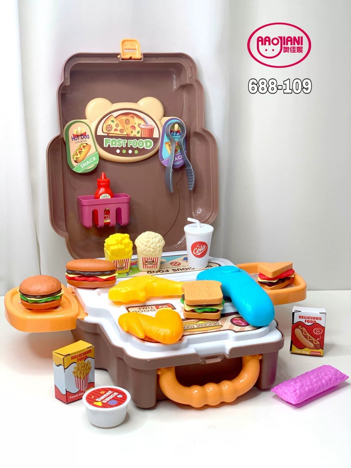 New toy Ojiani multi-functional cartoon schoolbag, fast food supermarket backpack, boys and girls play house toy h details Picture