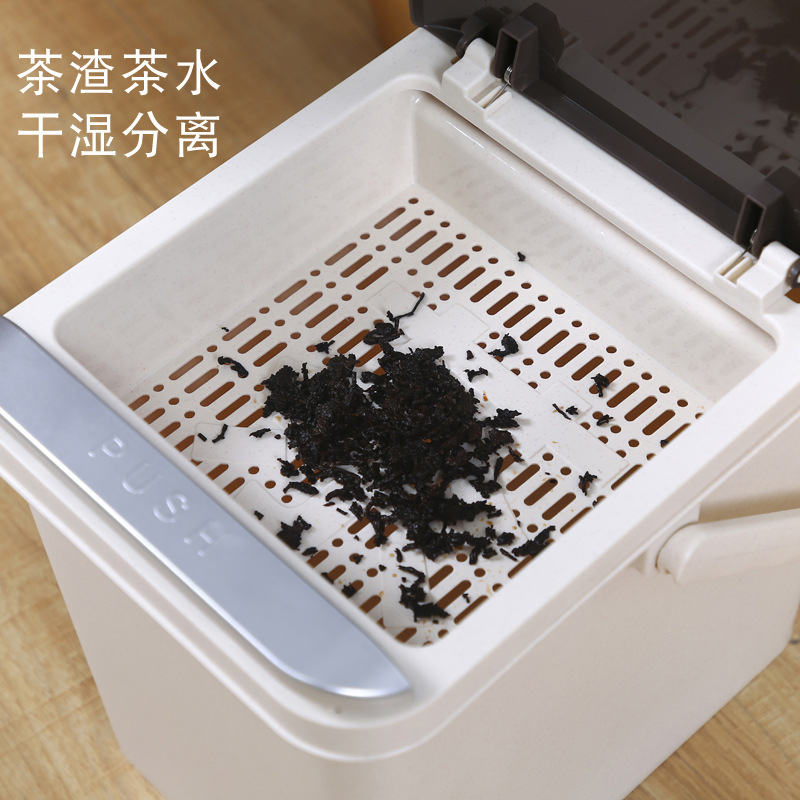 Intelligent sensing pop-up lid tea water bucket, household and office tea residue trash can, filter drainage pipe, tea props, wastewater bucket Application Scenario