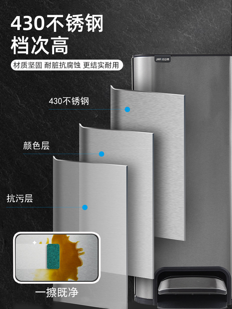 Kitchen trash can, household toilet gap, light luxury with lid, narrow shape, living room creative foot-operated stainless steel paper basket bucket Application Scenario