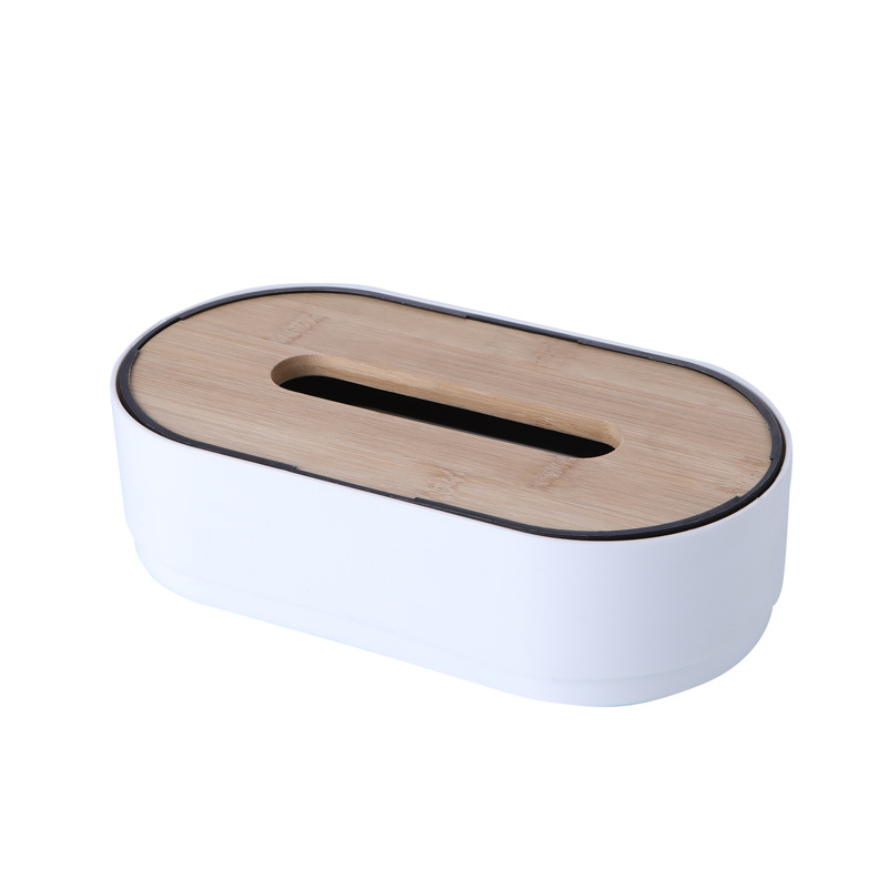 Simple bamboo and wood desktop napkin tissue box, home living room coffee table, height-adjustable creative oval plastic tissue box Item Picture