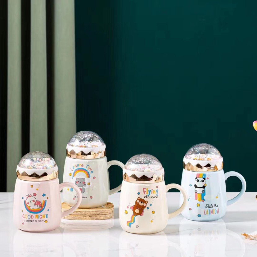 Hot selling star cover ceramic cup with cover Office cup cartoon animal creative cups thumbnail