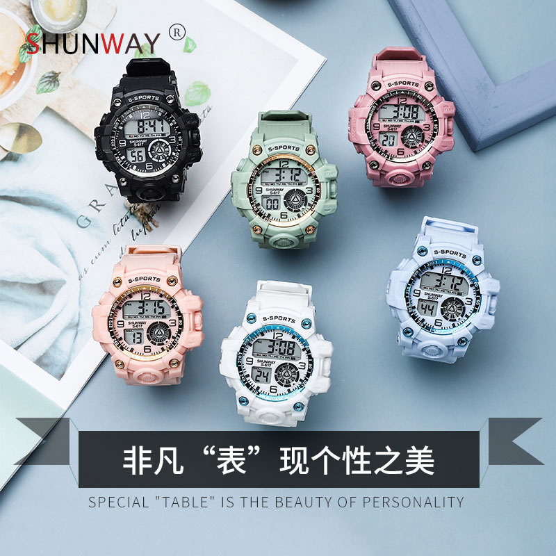 Shunway Multi-function glow-in-the-dark candy color waterproof electronic watch Simple waterproof electronic watch for students sports thumbnail