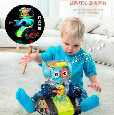 Transparent gear electric universal robot children's set, gear ejection robot toy gift set Application Scenario