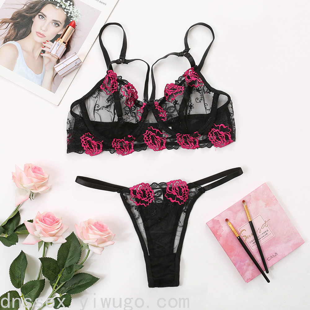 Rose embroidery, black lace, sexy and mature lingerie, sexy lingerie, bra lingerie Item Picture