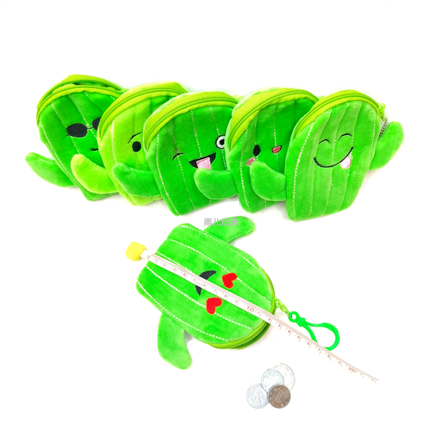 毛绒玩具零钱包儿童零钱包仙人掌绿色零钱包刺绣可爱拉链钱包表情详情图3