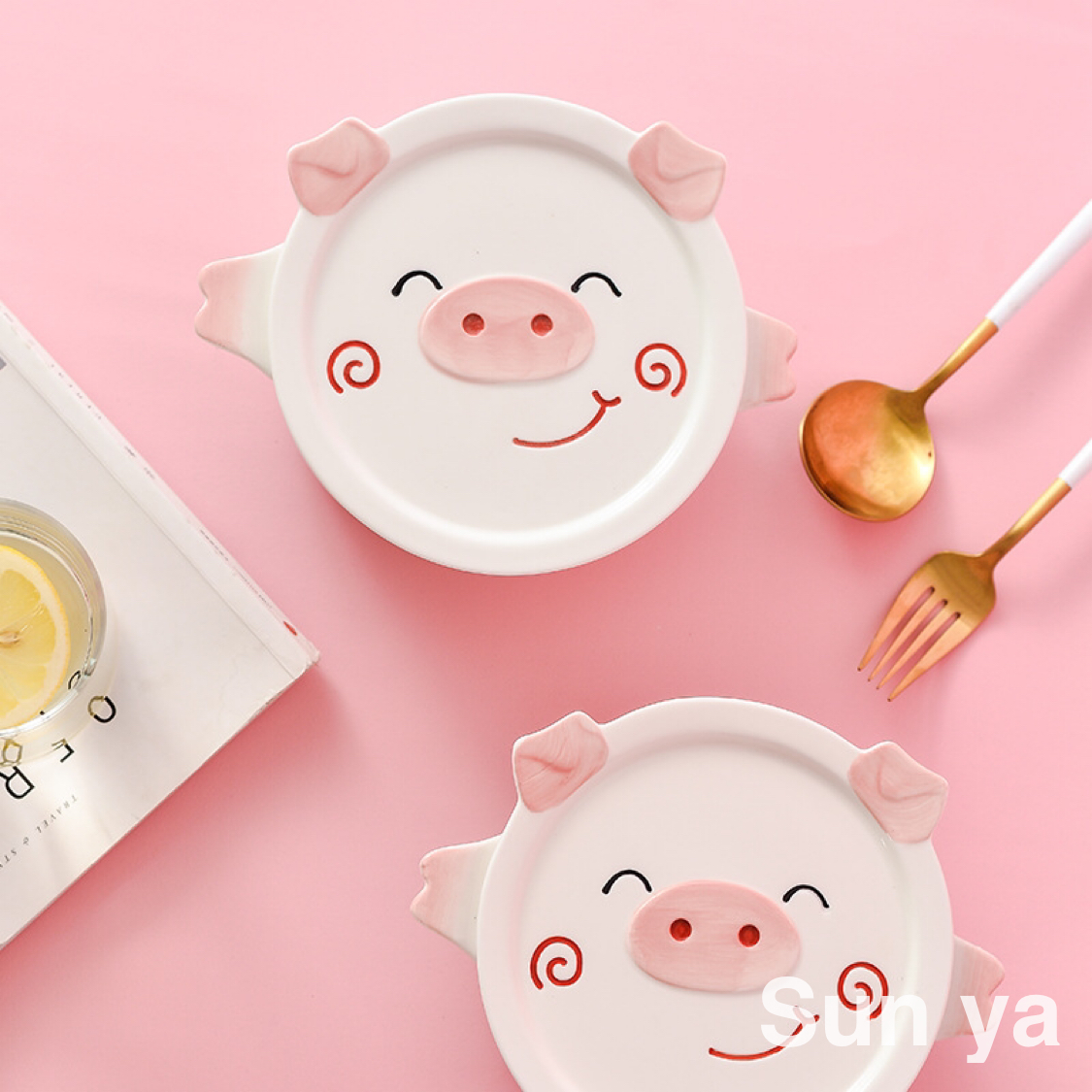 韩式卡通陶瓷面碗收货动物猪猪泡面碗可爱少女水果碗