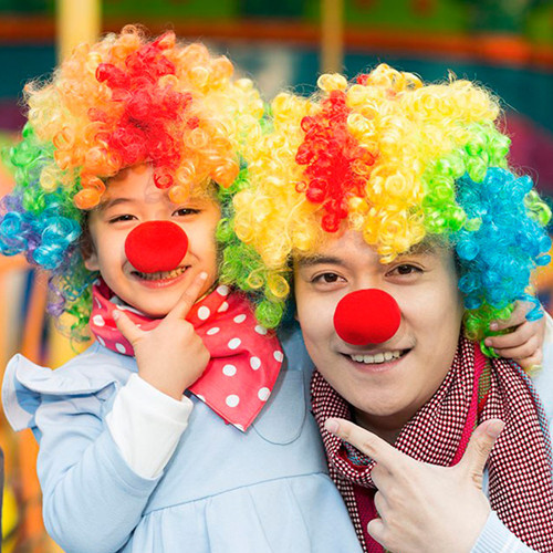 Halloween sponge clown noses in various colors and sizes can be made into clown nose sponge balls full figure