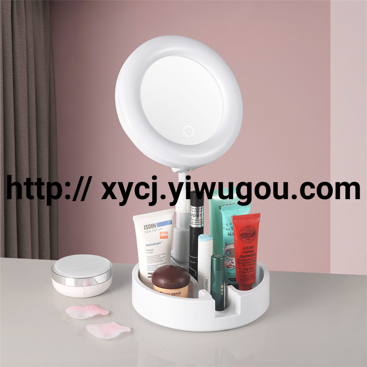 LED makeup mirror, warm and cold light dimming storage box, beauty mirror, table-style storage, high-definition mirror, bathroom storage mirror details Picture