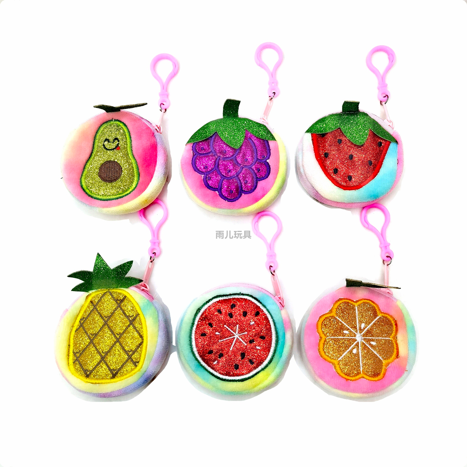 毛绒钱包8cm卡通刺绣水果零钱包儿童零钱包钱包刺绣水果拉链卡通