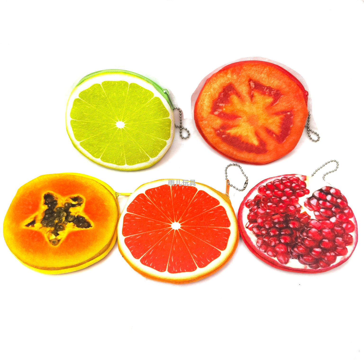 Plush toy coin purse, children's fruit purse, coin case, printed fruit, cartoon cute zipper purse, fruit Item Picture