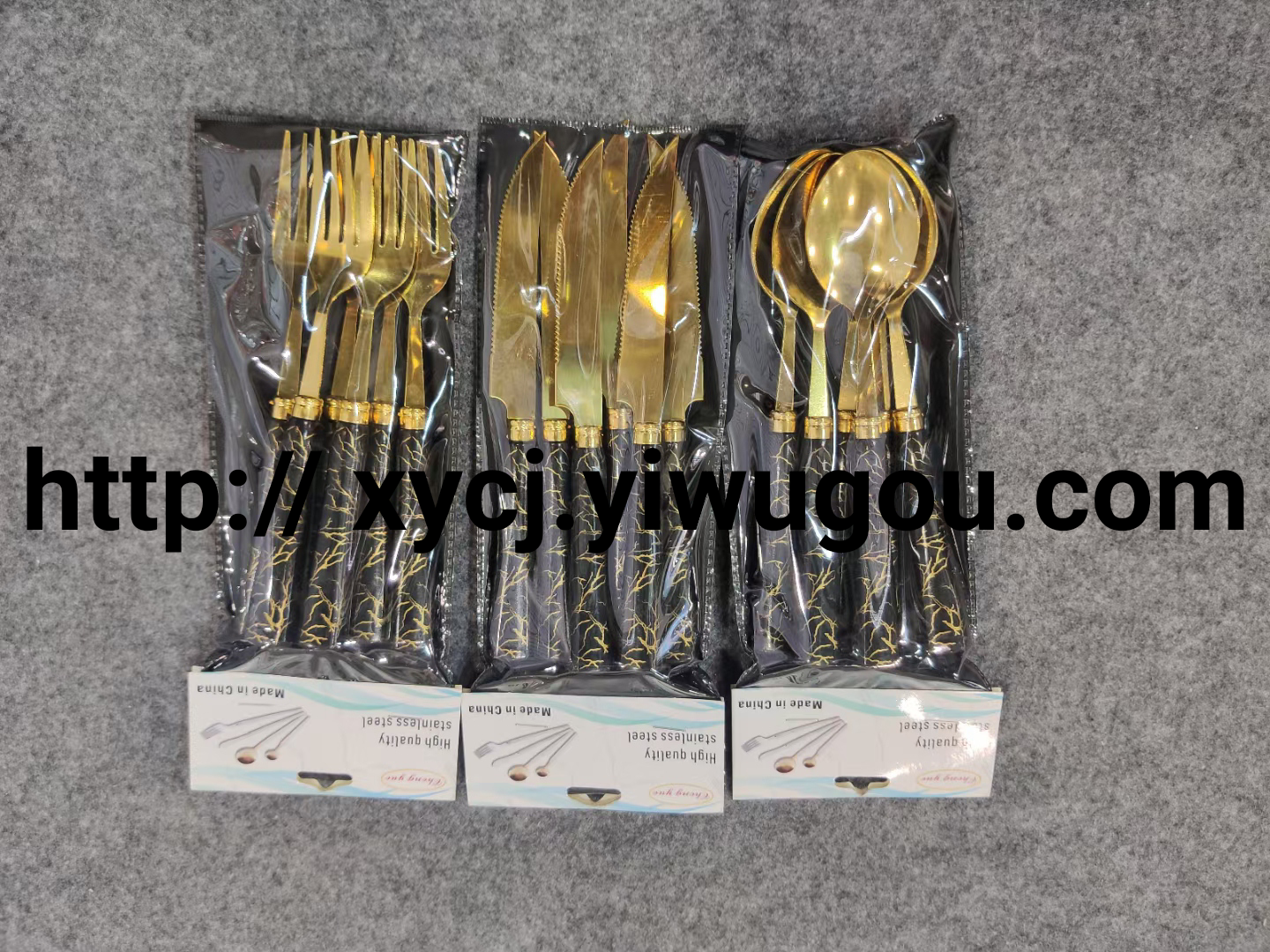 New stainless steel cutlery gold knife, fork and spoon