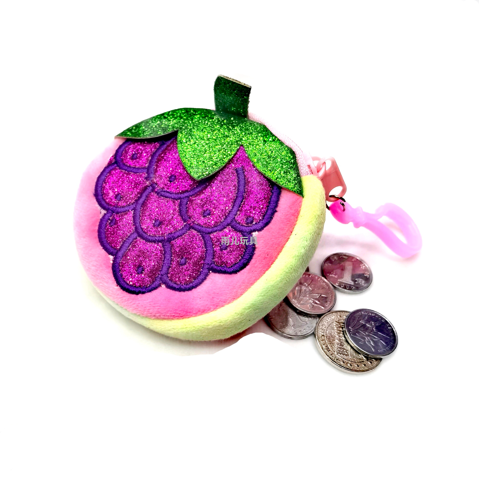 Plush wallet 8cm cartoon embroidered fruit coin purse, children's coin purse, wallet embroidered fruit zipper cartoon Specification image
