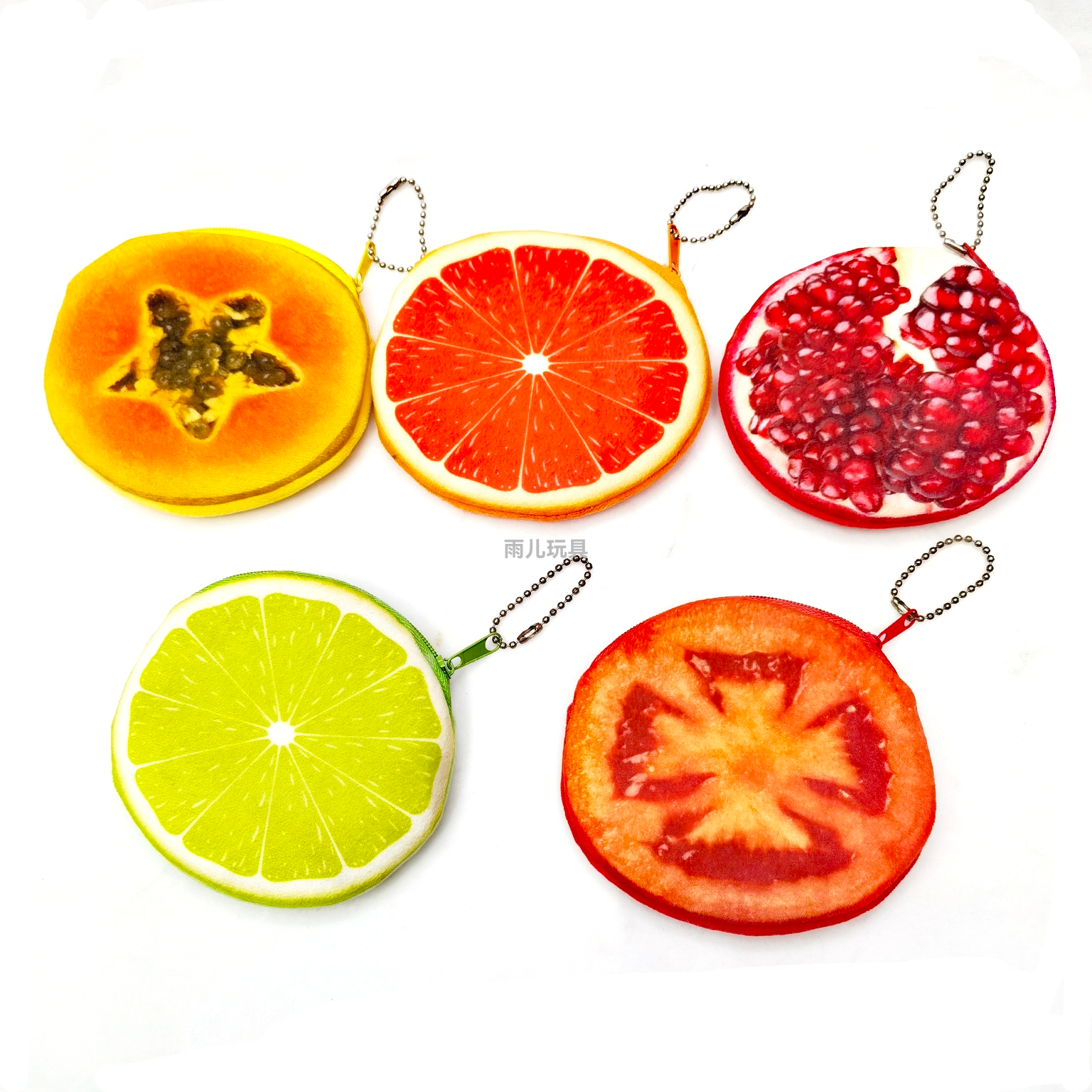 Plush toy coin purse, children's fruit purse, coin case, printed fruit, cartoon cute zipper purse, fruit