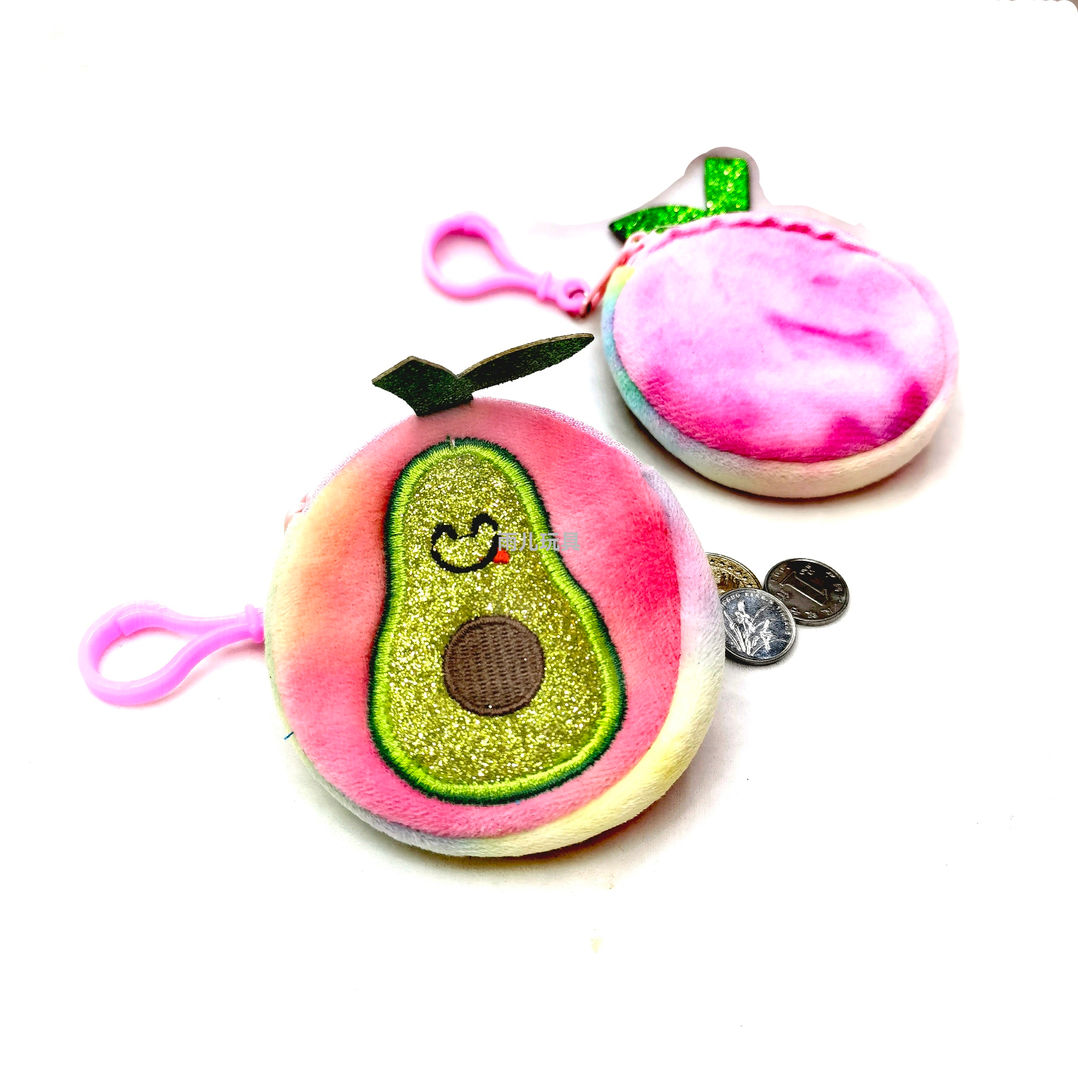 Plush wallet 8cm cartoon embroidered fruit coin purse, children's coin purse, wallet embroidered fruit zipper cartoon details Picture