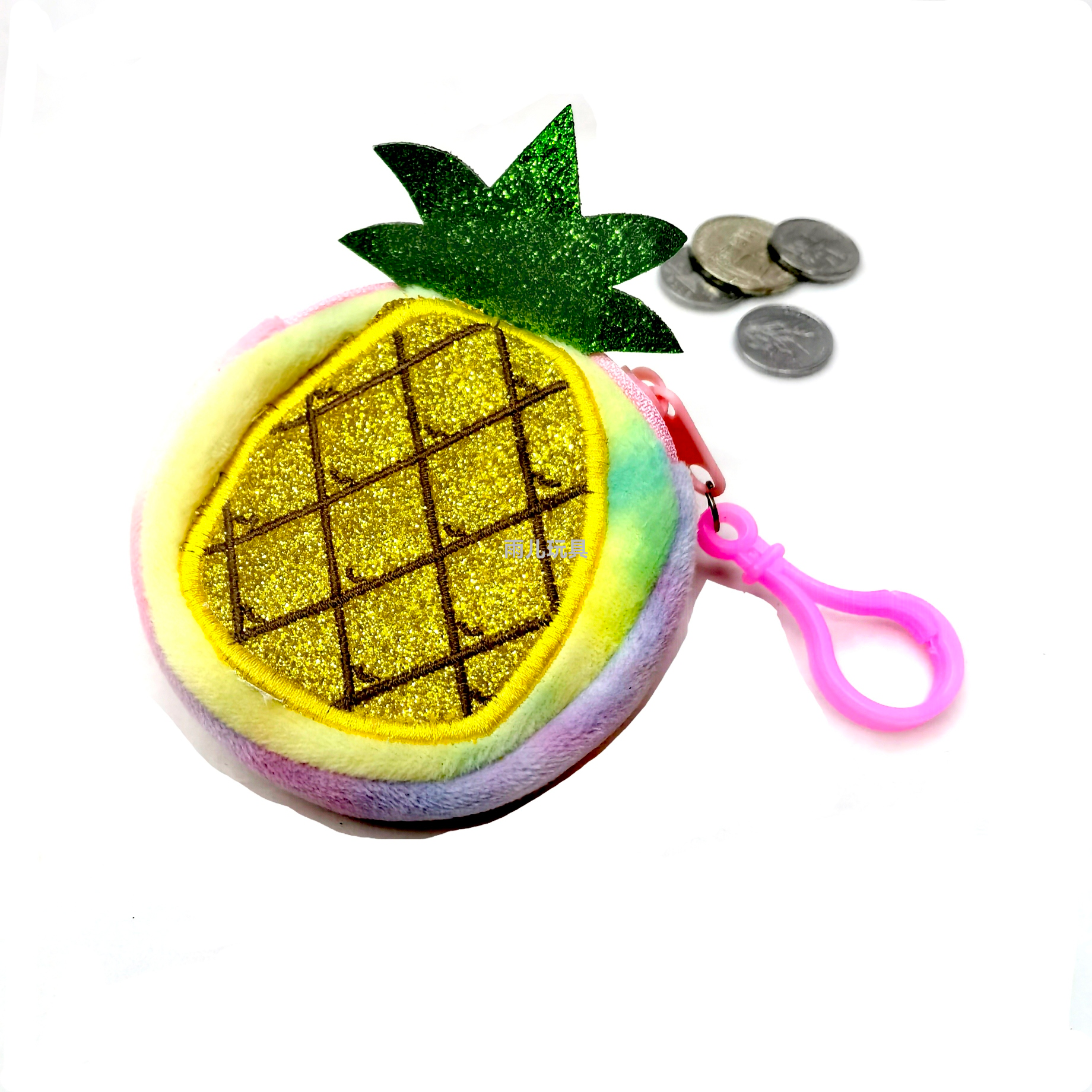Plush wallet 8cm cartoon embroidered fruit coin purse, children's coin purse, wallet embroidered fruit zipper cartoon Item Picture