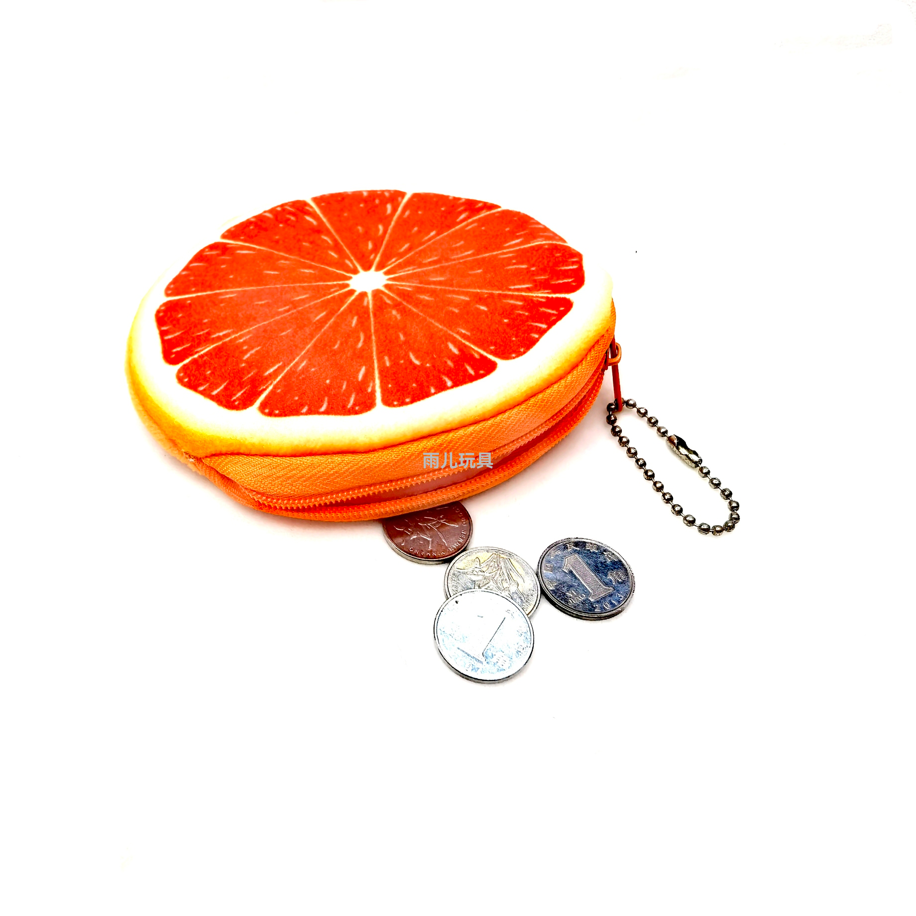 Plush toy coin purse, children's fruit purse, coin case, printed fruit, cartoon cute zipper purse, fruit details Picture